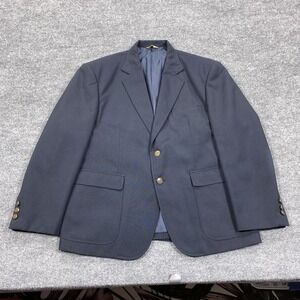 Edwards Blazer Mens 44R Navy Blue‎ Polyester Two Button Gold Button Jacket Lined